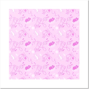 Cute Cartoon Cats Pattern Pink Posters and Art